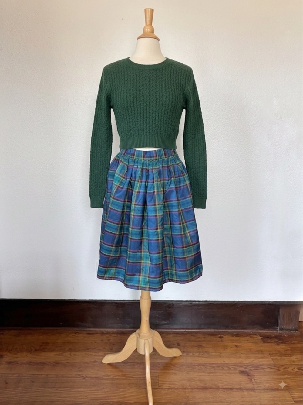Vintage 80s Academia Esprit Plaid Midi A-Line Skirt